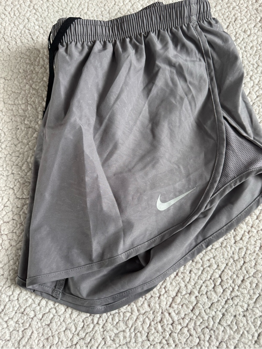 Nike Women's Gray Patterned Athletic Shorts with Reflective Swoosh